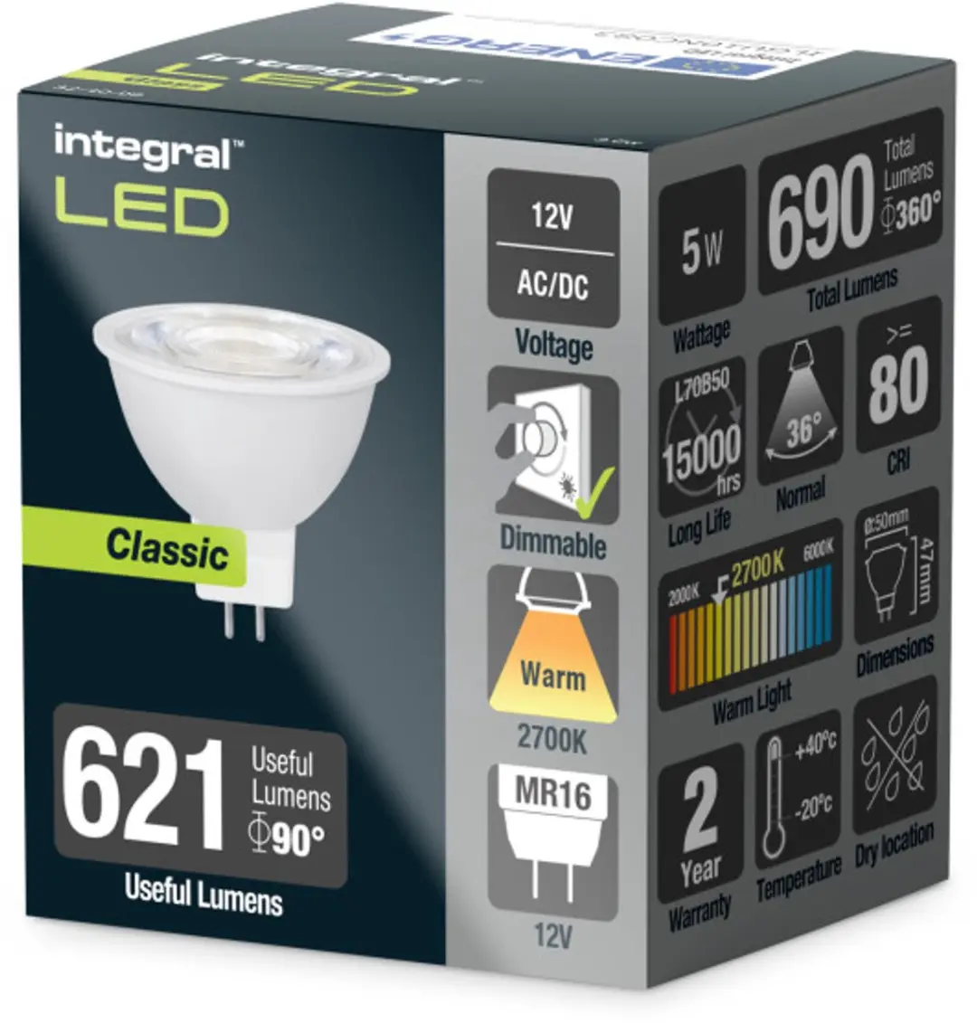 Integral LED MR16 GU5.3 5W 2700K - 690lm - 15.000u