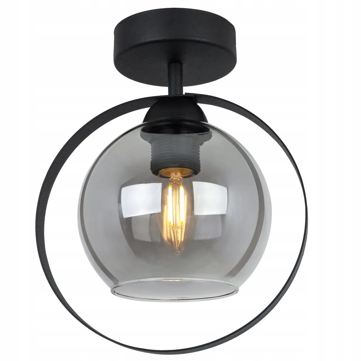 Ring Haga Plafondlamp - Grafiet Glas, Zwart Metaal