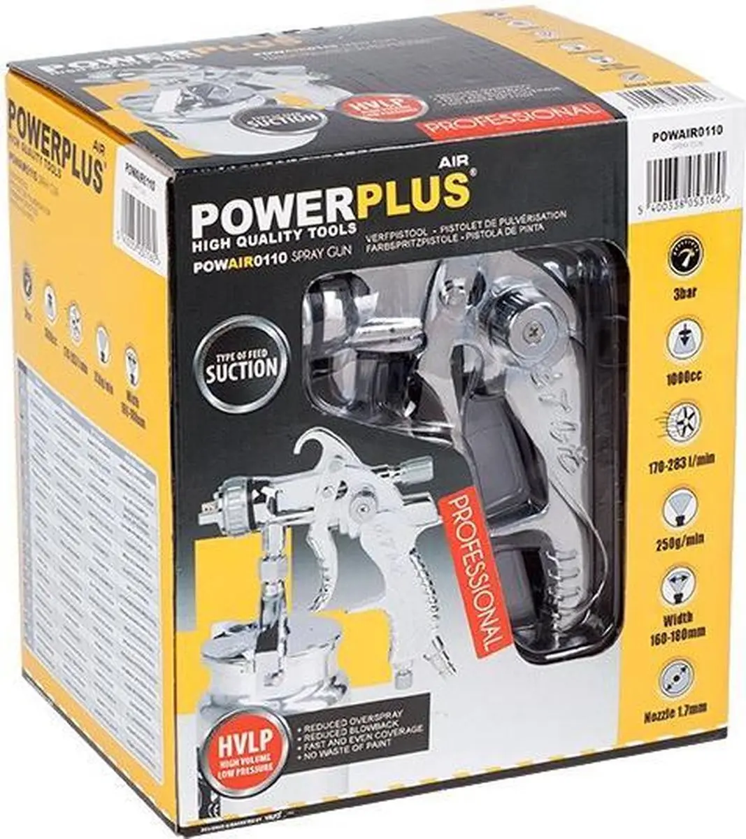 Powerplus POWAIR0109 Pneumatisch Verfpistool HVLP - 600ml - Spuitbreedte 160-210mm