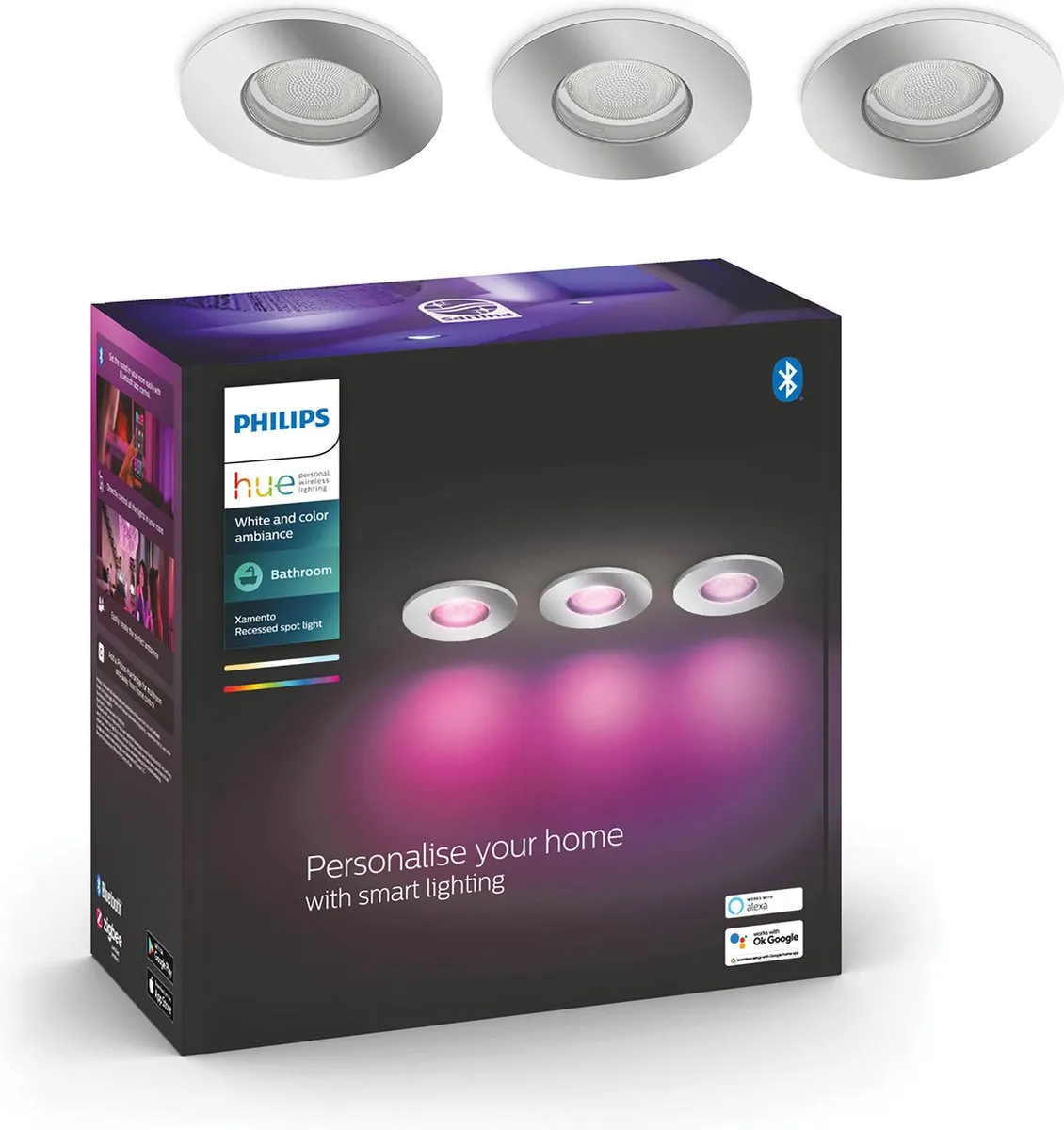 Philips Hue Xamento Badkamerinbouwspot 3-pack - 9,3 cm - Zilver