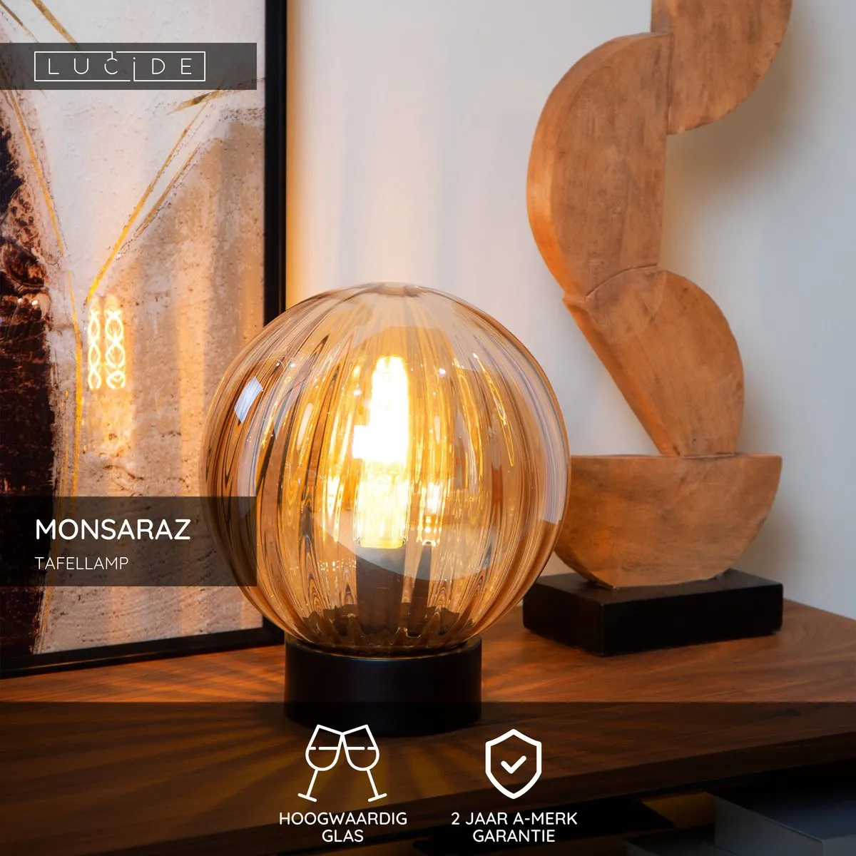 Lucide MONSARAZ Tafellamp Ø25cm - Amber