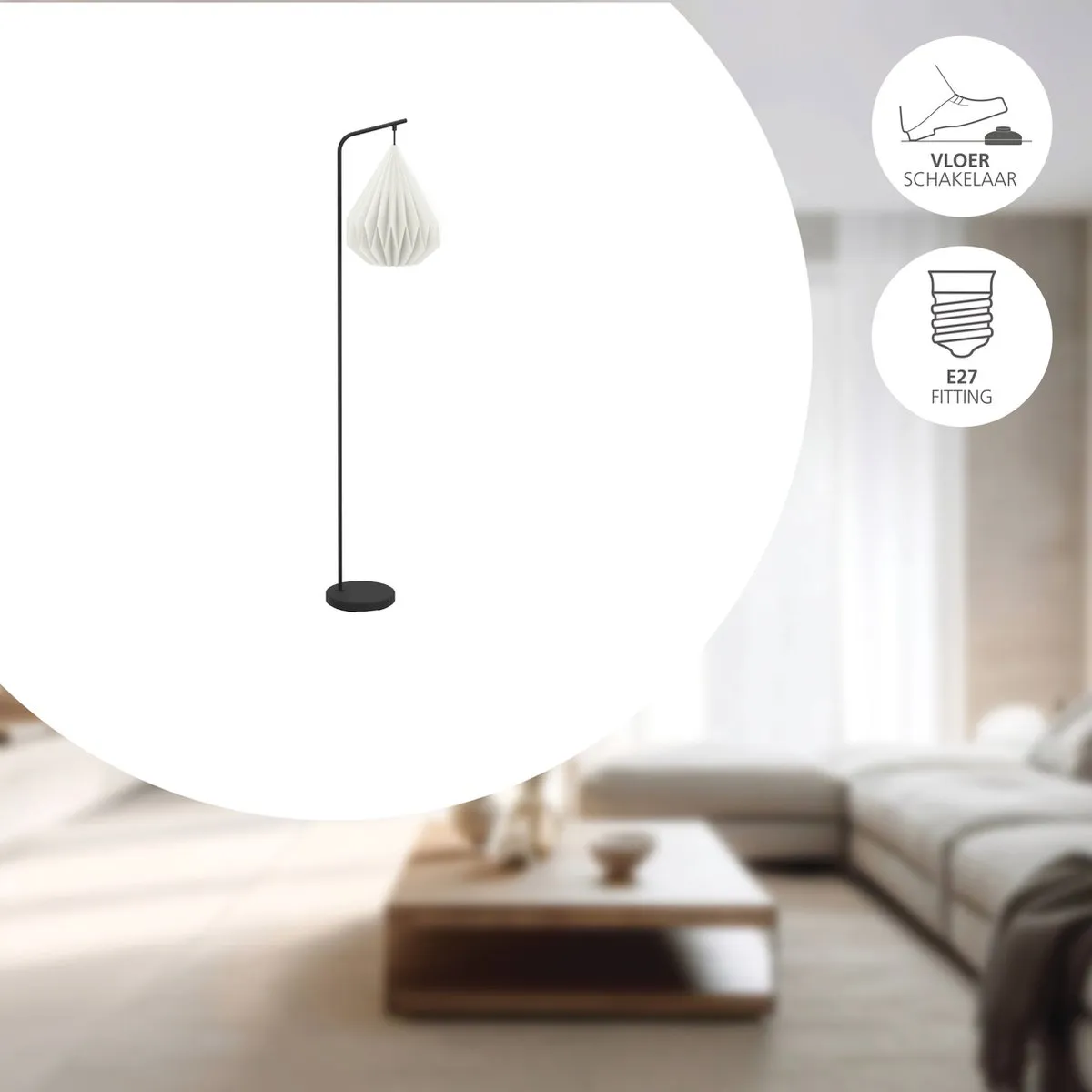 Eglo Minting Vloerlamp E27 - 158,5 cm - Zwart/Wit