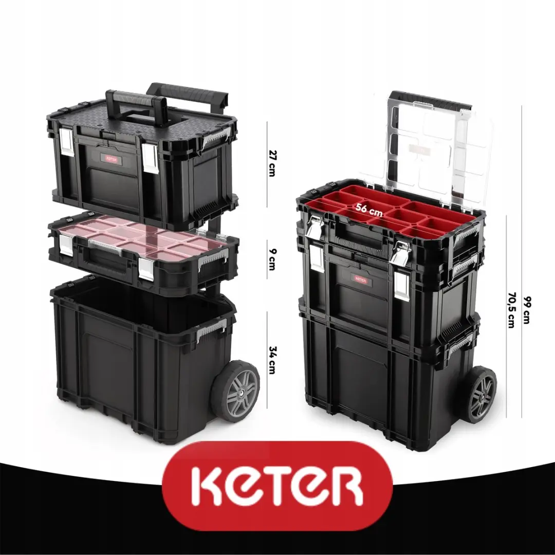 Keter Gereedschapskist op Wielen 3-delig - Rood/Zwart
