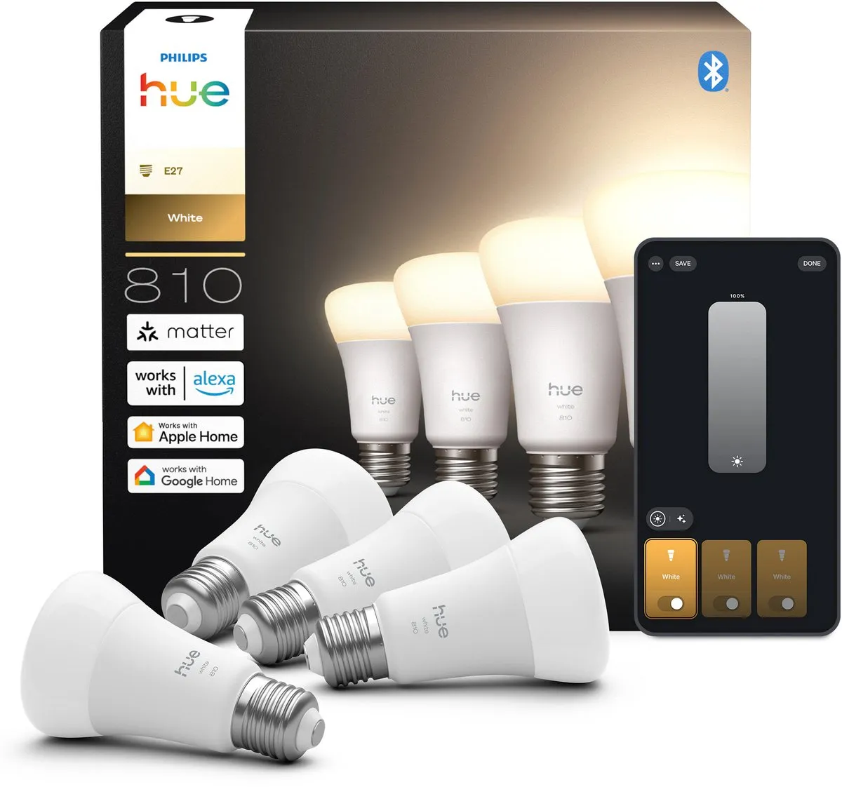 Philips Hue Slimme LED A60 Warm Wit 7W - 4 Stuks