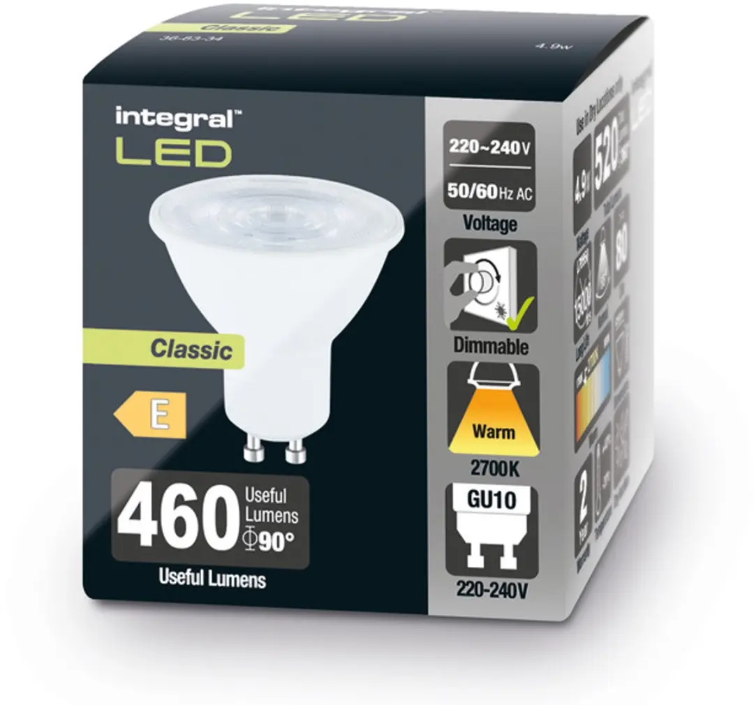 Integral LED GU10 4.9W 520lm 2700K - 4 Stuks