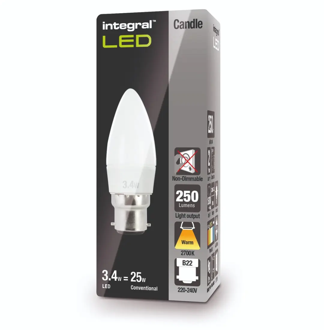Integral LED Kaarslamp B22d 3.4W 250lm - Mat - 2700K