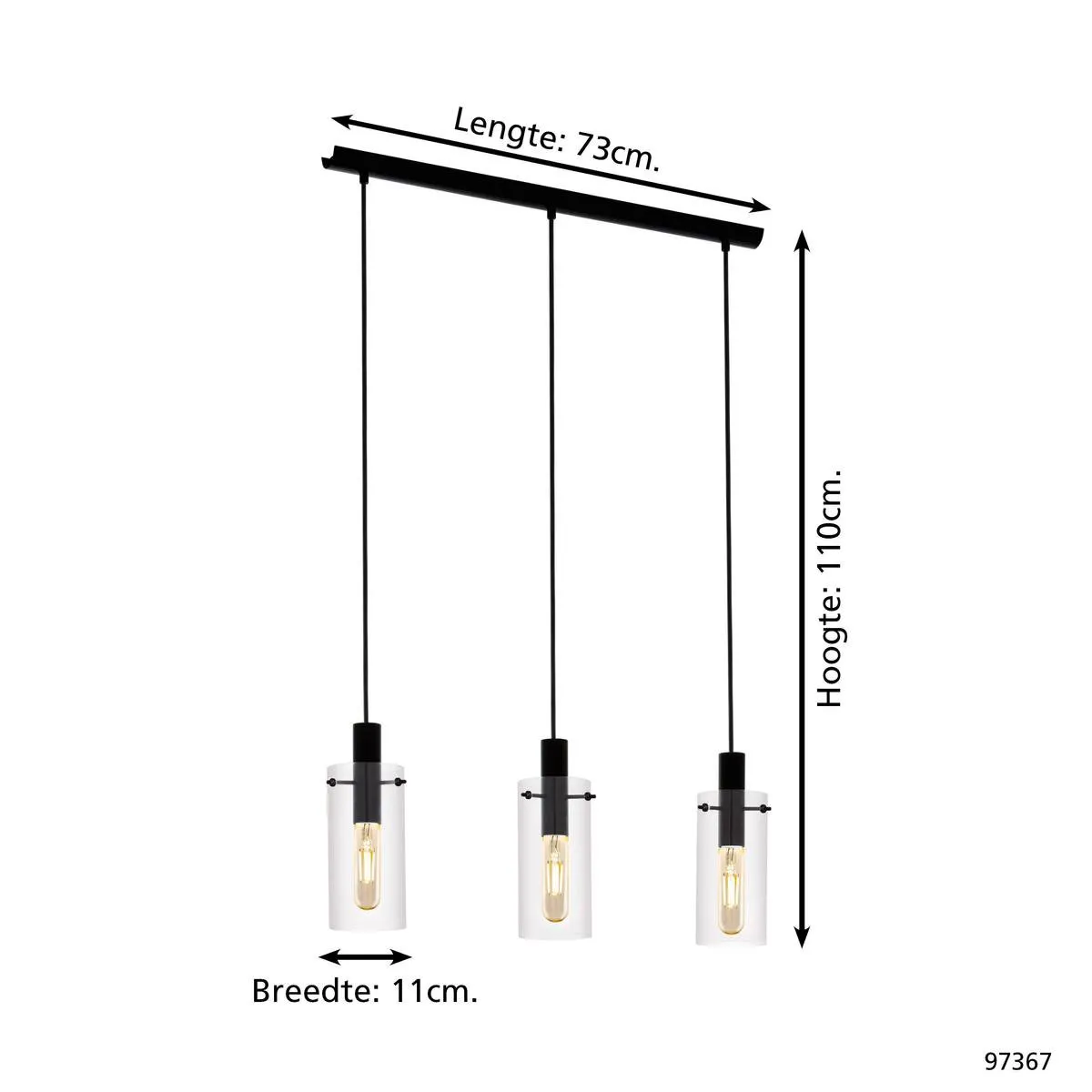 Eglo Montefino Hanglamp 5-lichts - Zwart/Glas - afbeelding 6 van 6