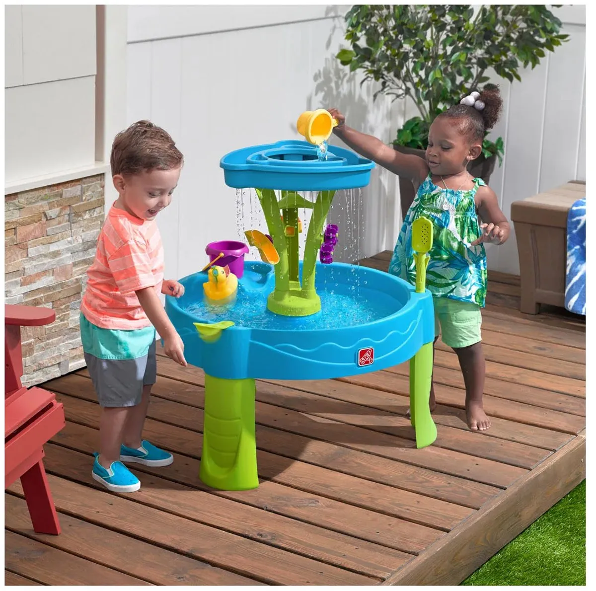 Step2 Summer Showers Splash Watertafel - Met 8 accessoires - Waterspeelgoed voor kind - Activiteitentafel met water voor de tuin / buiten