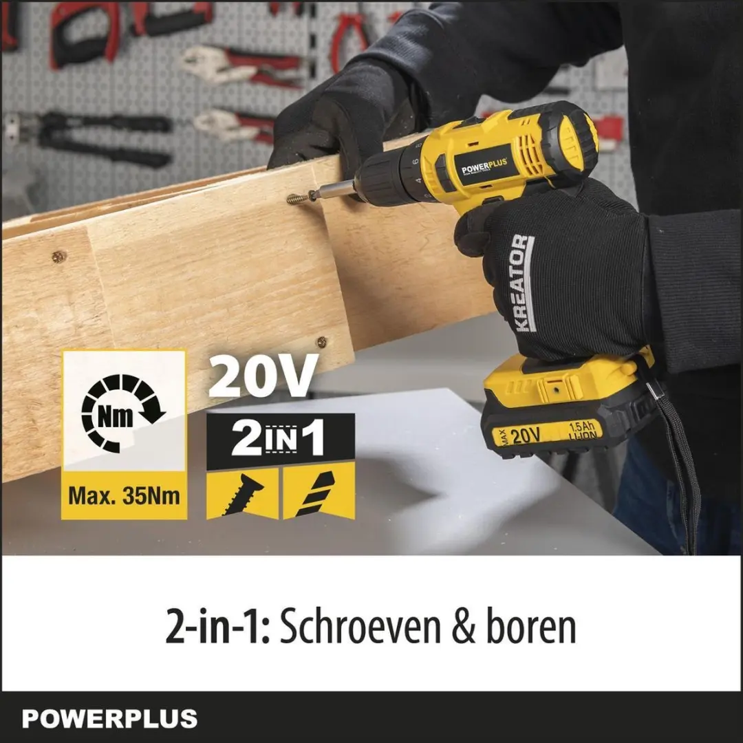 Powerplus POWX00435 Accuboormachine 20V - 2 snelheden - 2x 1500mAh