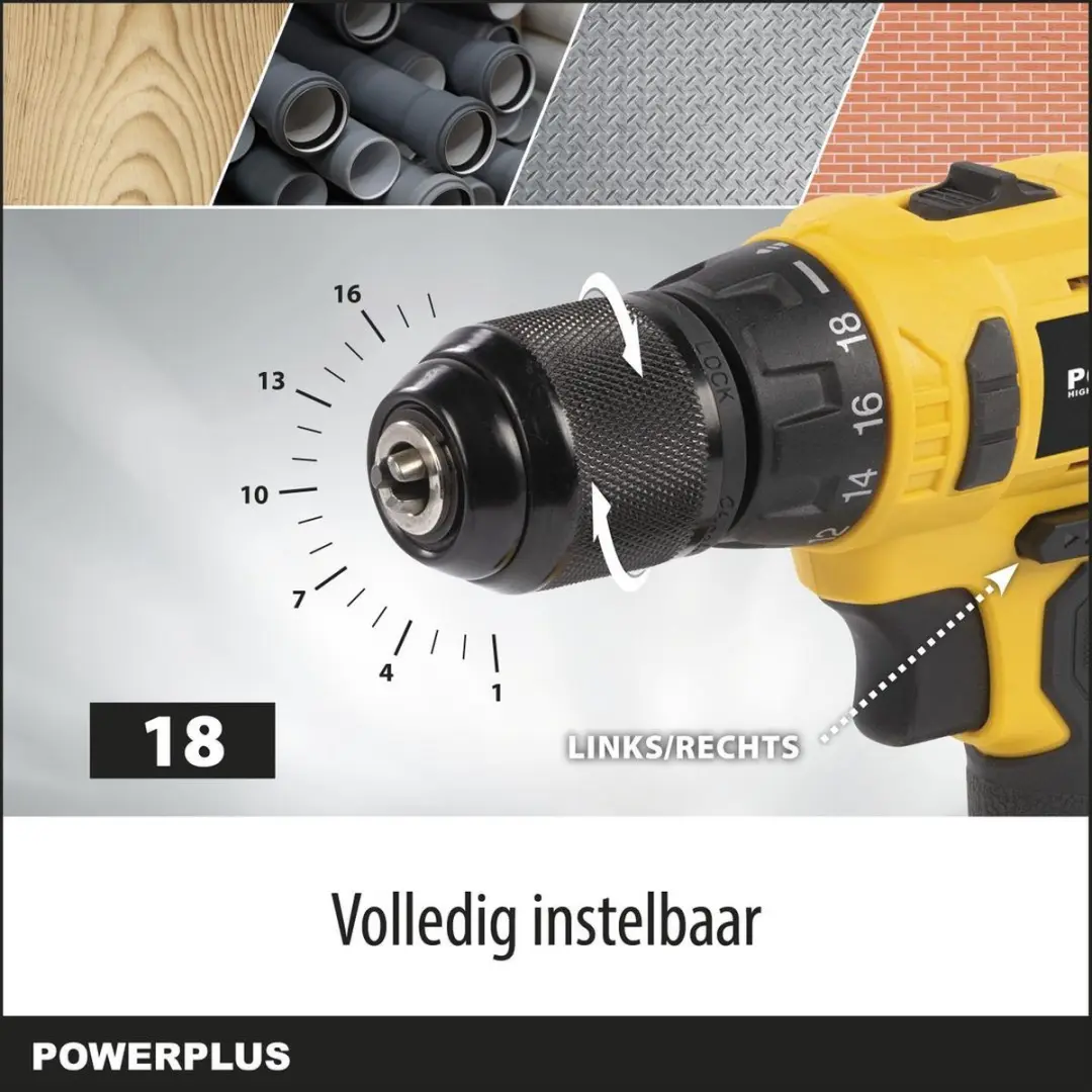 Powerplus POWX00435 Accuboormachine 20V - 2 snelheden - 2x 1500mAh
