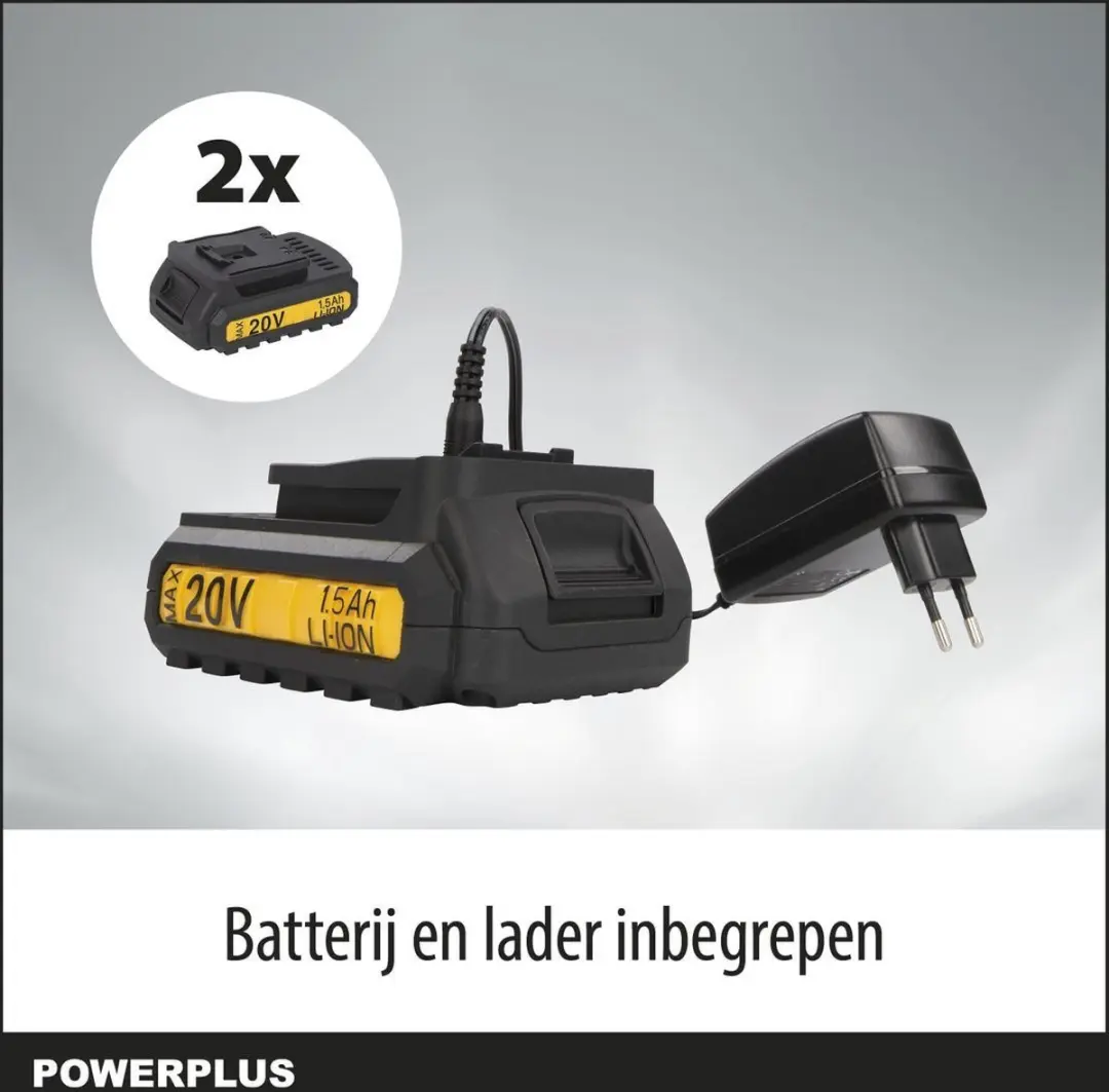 Powerplus POWX00435 Accuboormachine 20V - 2 snelheden - 2x 1500mAh