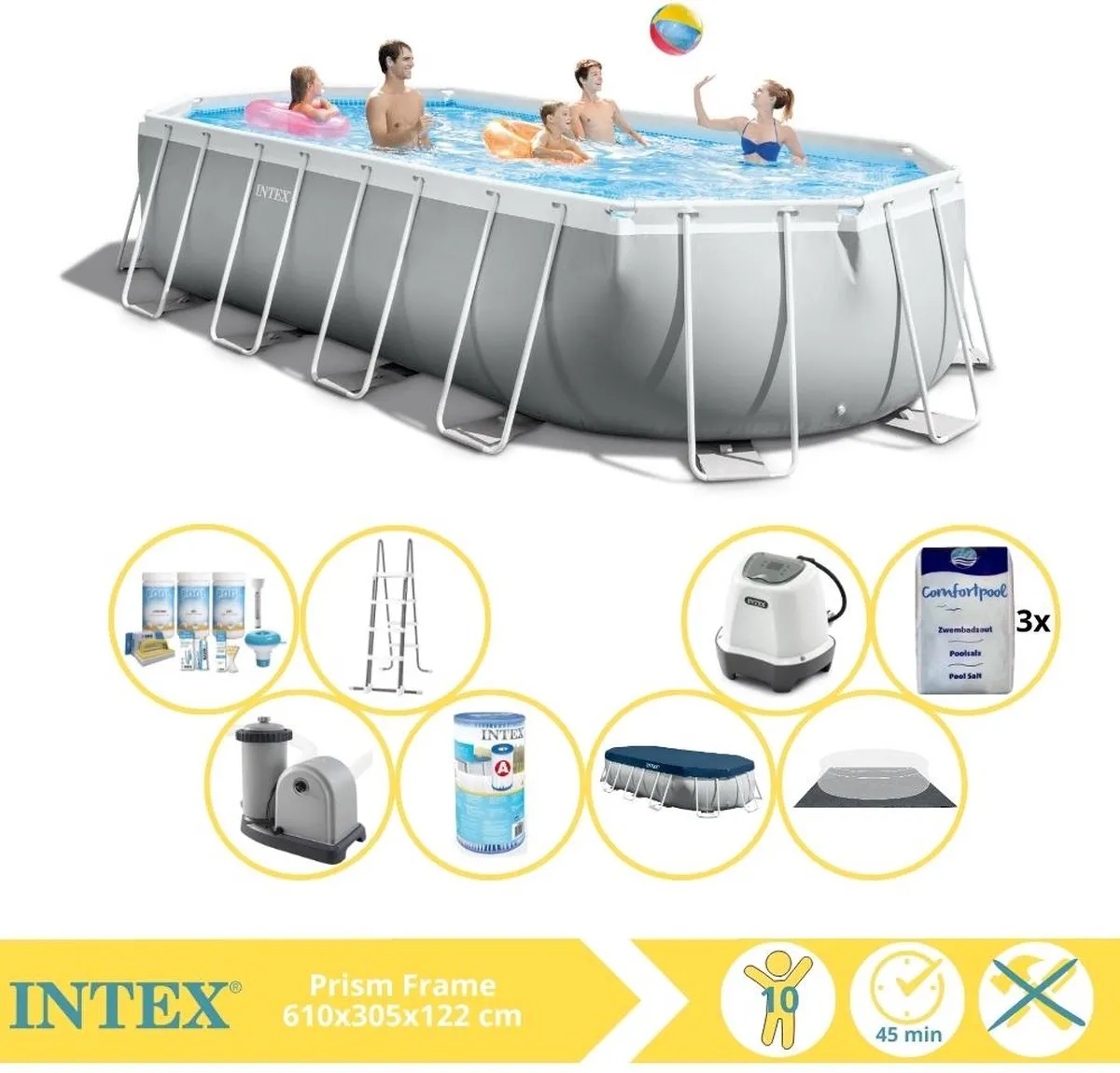 Intex Prism Frame 26798GN Opzetzwembad 610x305x122cm - Grijs/Wit