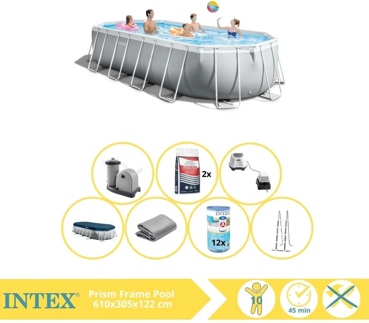 Intex Prism Frame 26798GN Opzetzwembad 610x305x122cm - Grijs/Wit