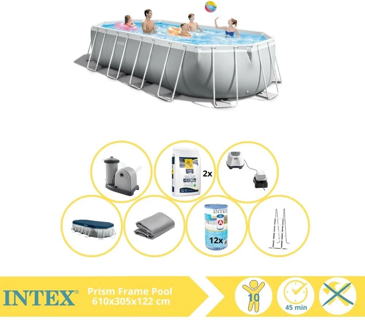 Intex Prism Frame 26798GN Opzetzwembad 610x305x122cm - Grijs/Wit