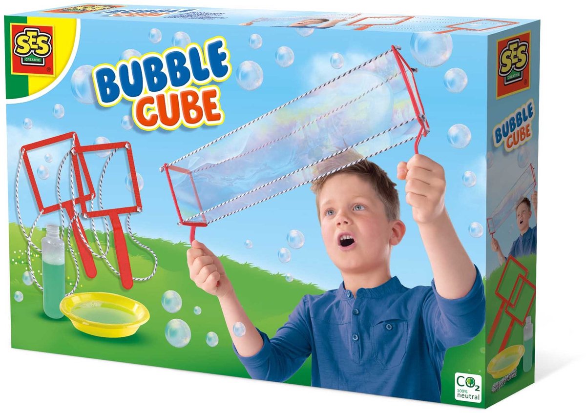 SES - Bubble kubus - bellenblaas voor vierkante bellen - inclusief bord en bellenblaassop