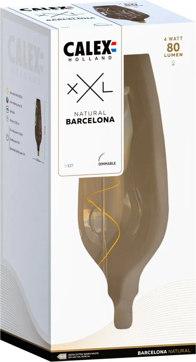 Calex Barcelona XXL Rookglas E27 LED Lamp 4W - 1800K