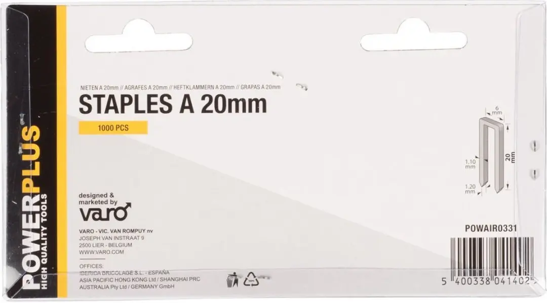 Powerplus POWAIR0331 Nietjes 20mm - 1000 Stuks