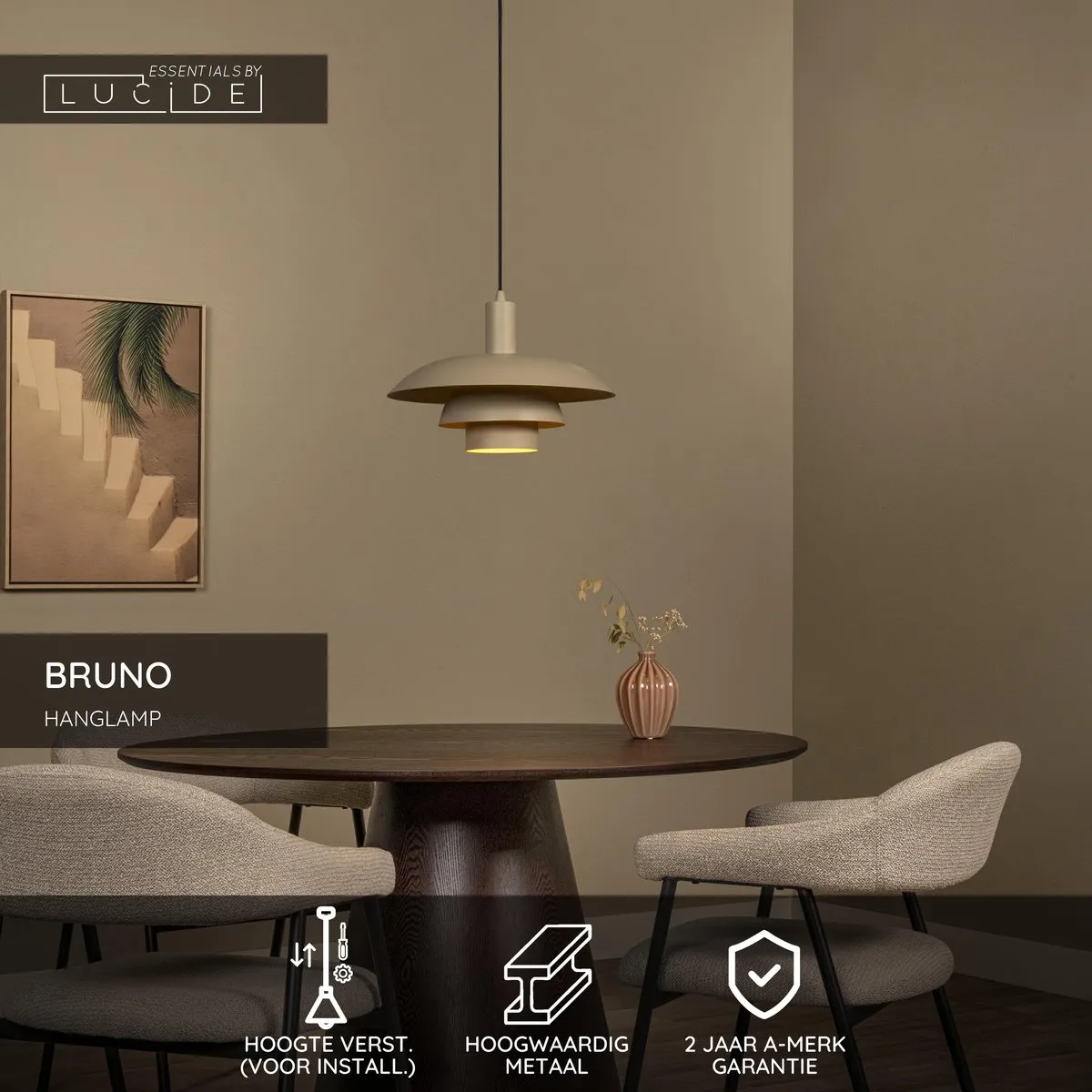 Lucide Bruno Hanglamp Ø38cm - Taupe