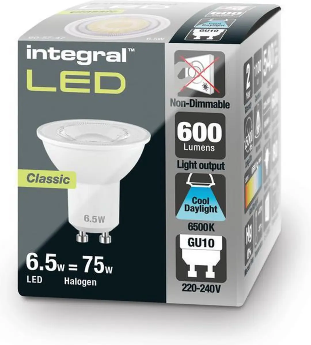 Integral Spot GU10 4.9W Daglicht 6000K - Helder wit