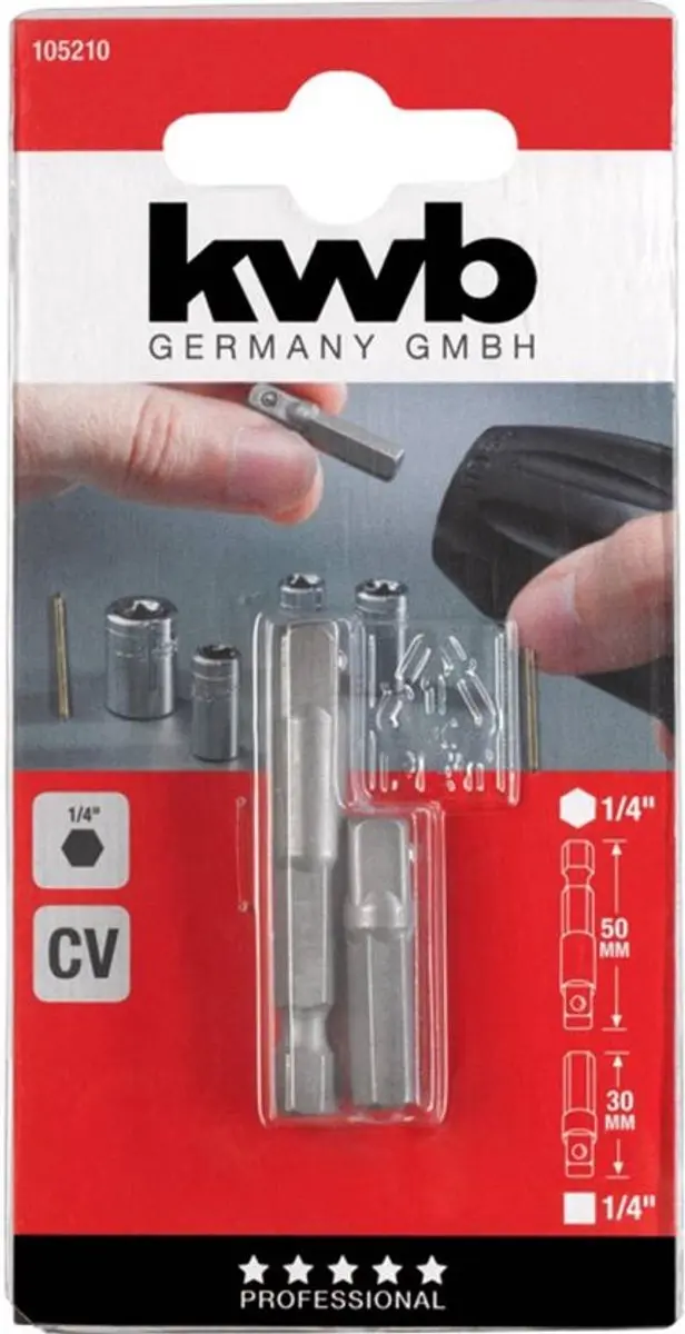 KWB Adapterset Dopsleutels 1/4" 30-50mm - 2-delig