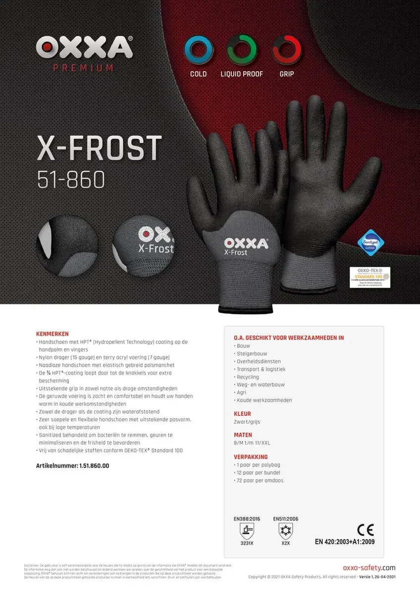 Oxxa X-Frost 51-860 Handschoenen - 6 Paar Maat 10/XL