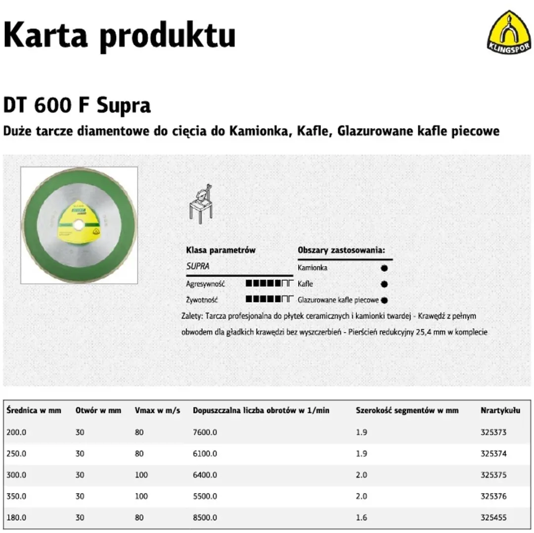 Klingspor DT 600 F Diamant Doorslijpschijf 250mm - Keramiek/Gres