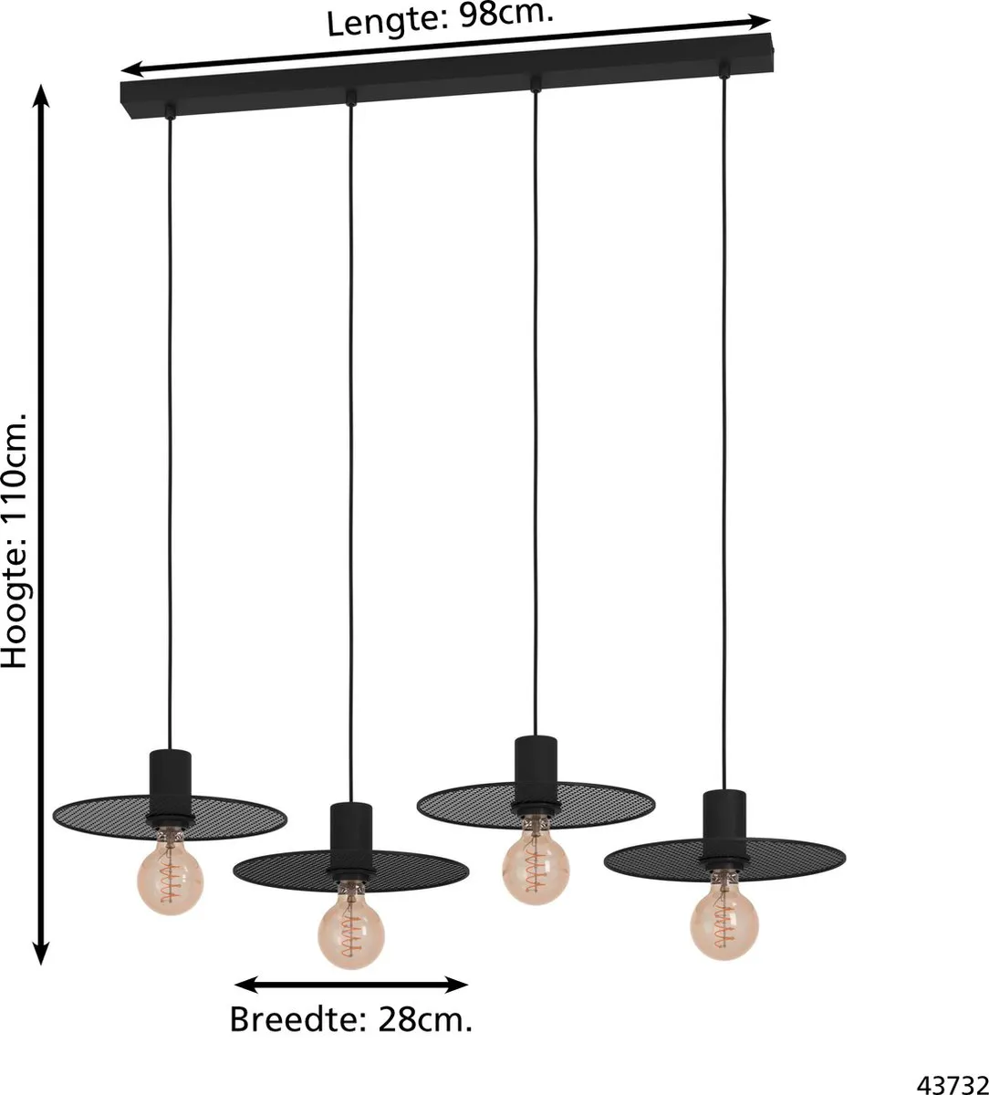 Eglo Ikeston Hanglamp E27 - 98cm - Zwart