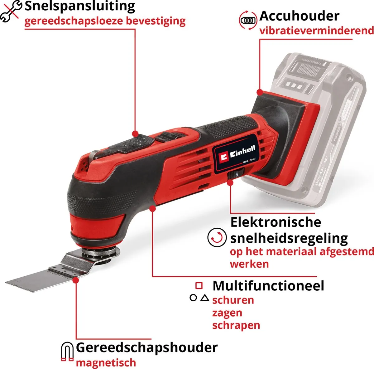 Einhell TE-MG 18/1 Li Solo Accu Multitool - 18V - 13-delig