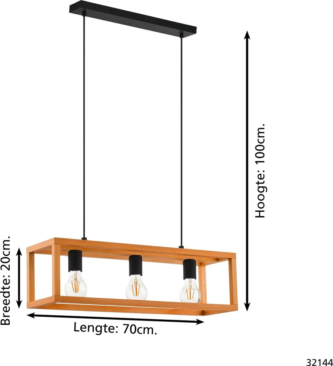 Eglo Blackcrown 1 Hanglamp 70cm - Industrieel - Zwart/Bruin