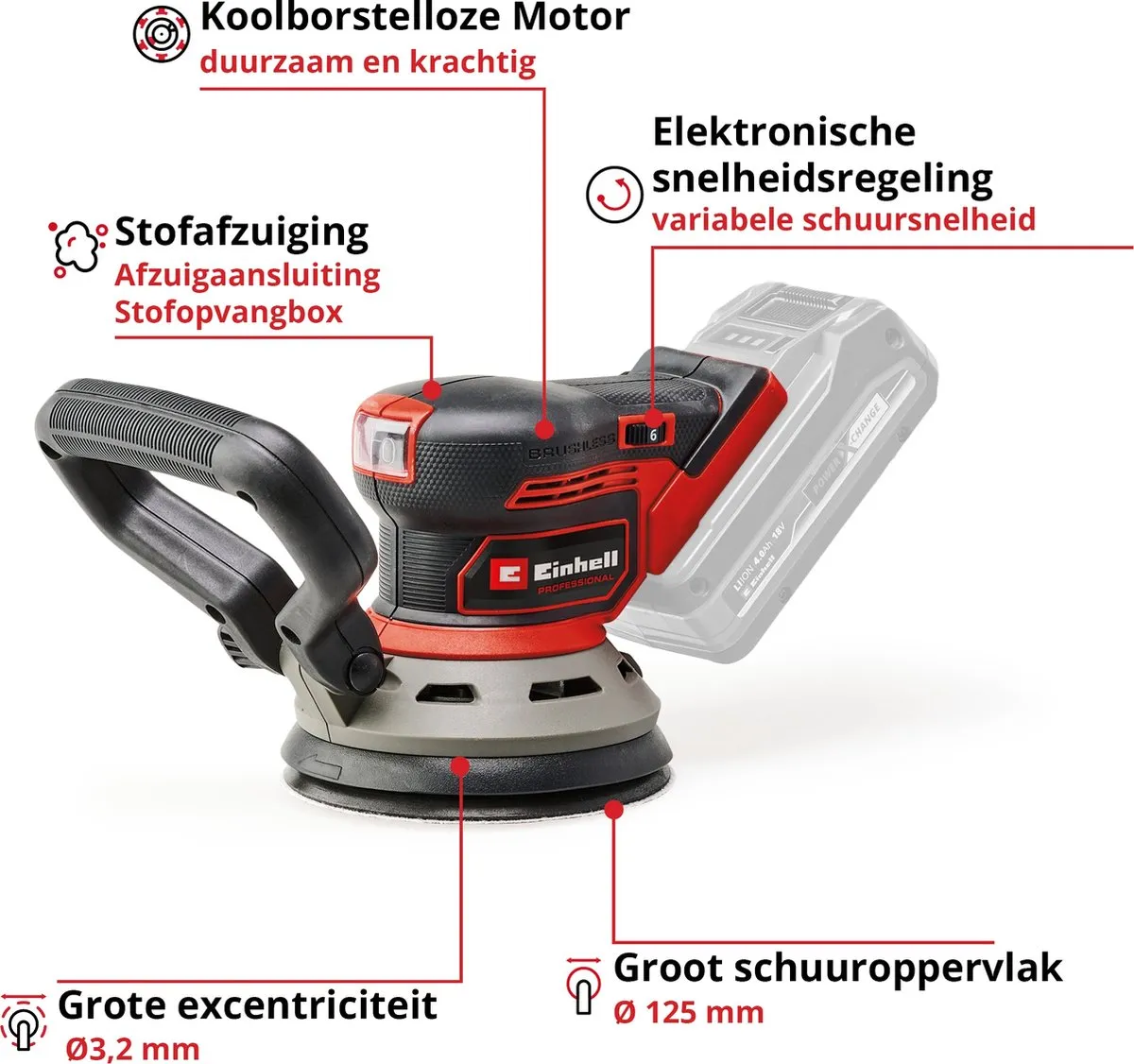 Einhell Accu Excentrische Schuurmachine TP-RS 18/32 Li Solo 125mm - 18V