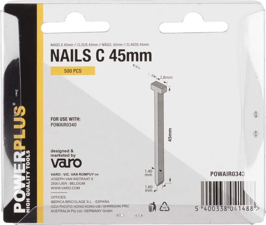 Powerplus POWAIR0343 Nagels 500 Stuks - 45mm
