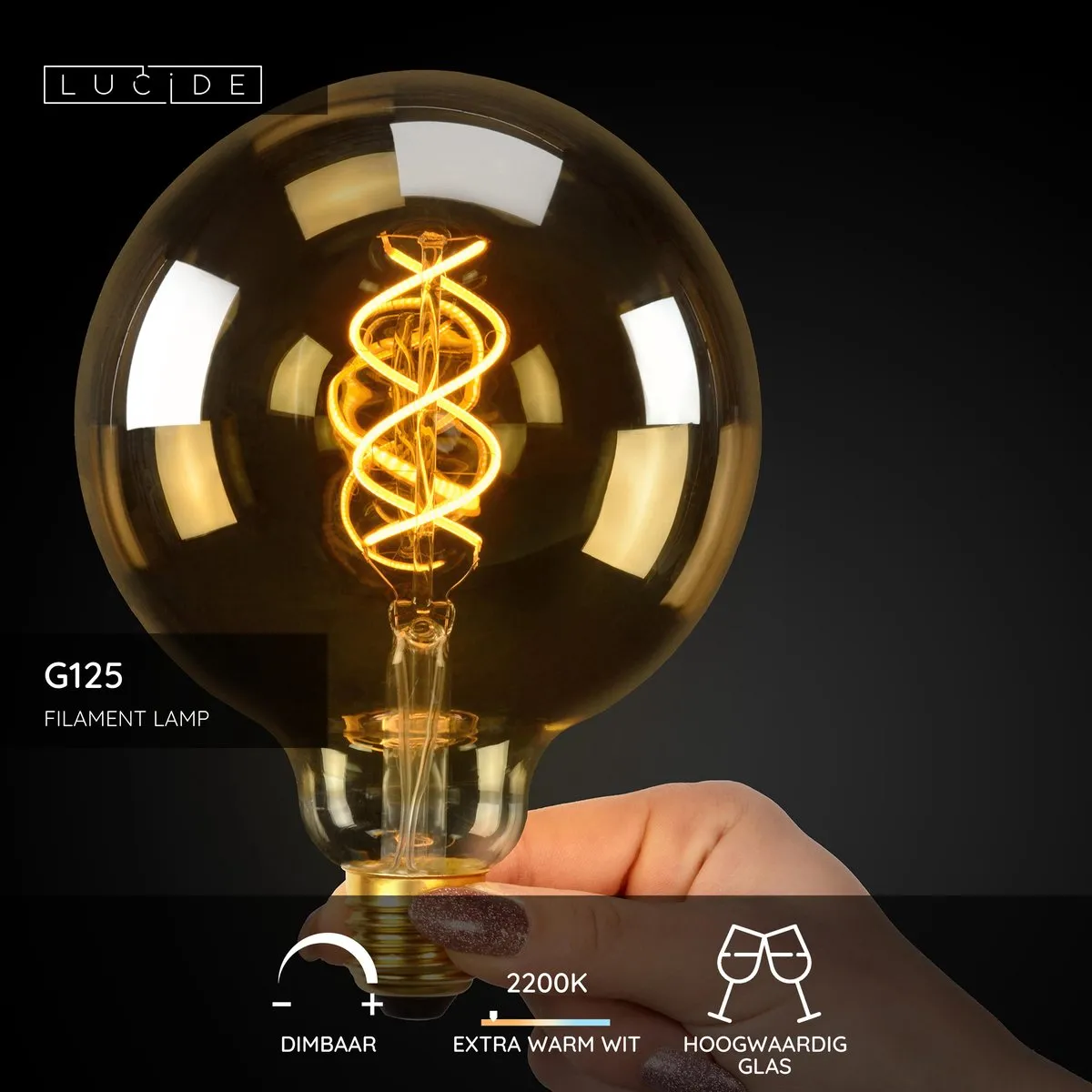 Lucide G125 LED Filamentlamp 4,9W 2200K - Amber