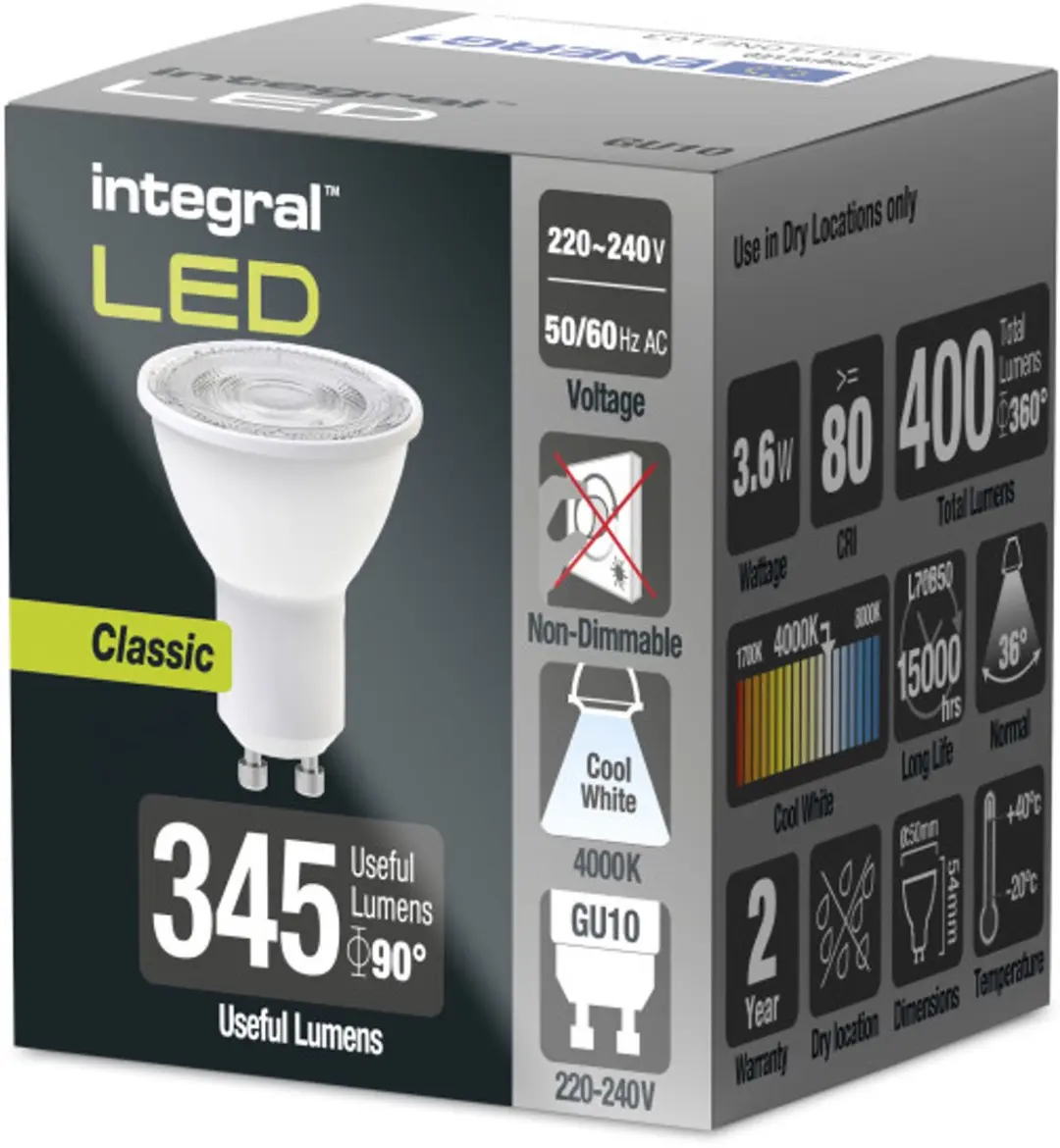Integral GU10 LED Spot 3.4W 4000K Koelwit - Helder glas