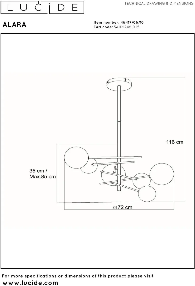 Lucide Alara Hanglamp Goud - Ø72cm - 6x1,5W LED 2700K - afbeelding 6 van 6