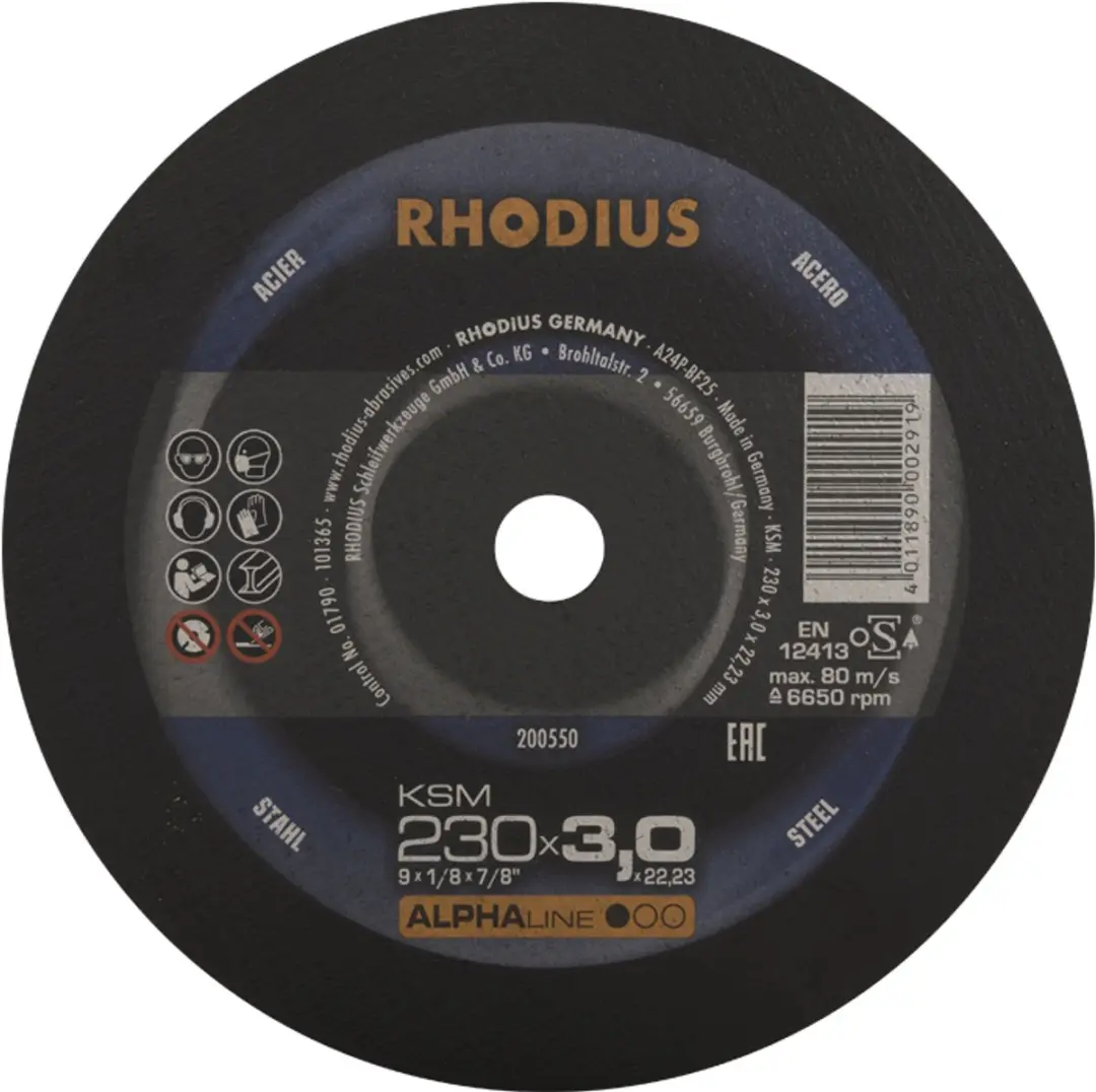 Rhodius Alphaline I KSM 200550 Doorslijpschijf 230x22,23x3mm - Staal