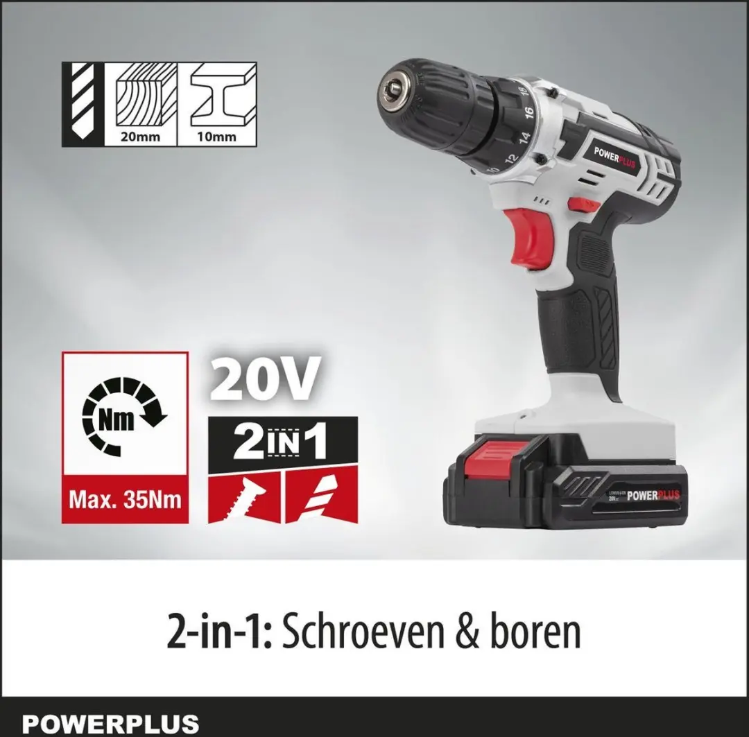 Powerplus POWC1071 Accuboormachine 20V - 1300mAh - 2 snelheden