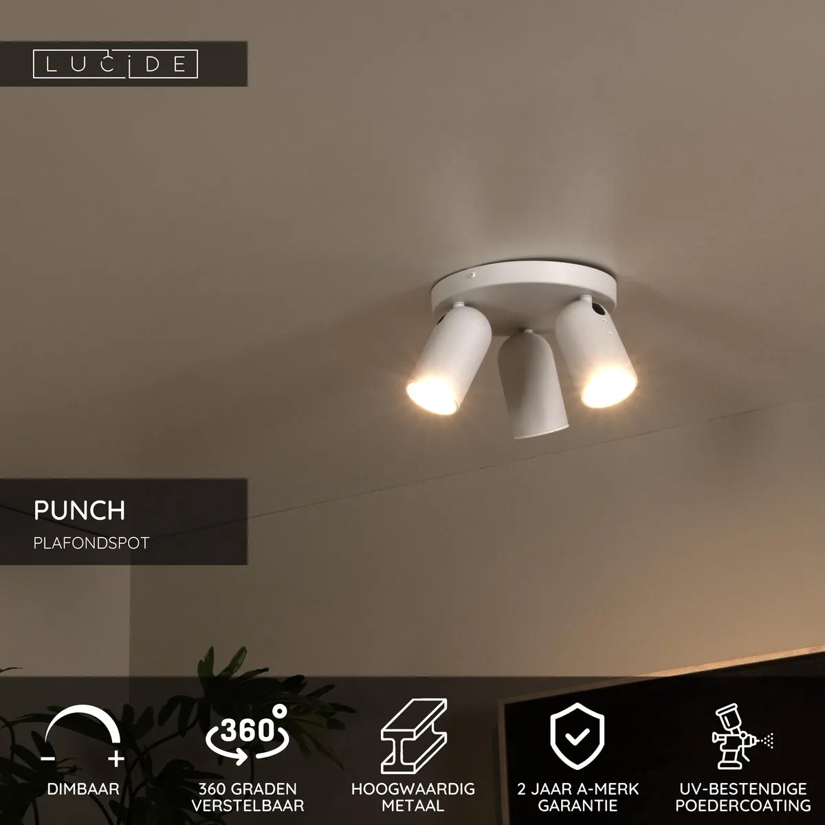 Lucide PUNCH Plafondspot Ø21cm - 3xGU10 Wit