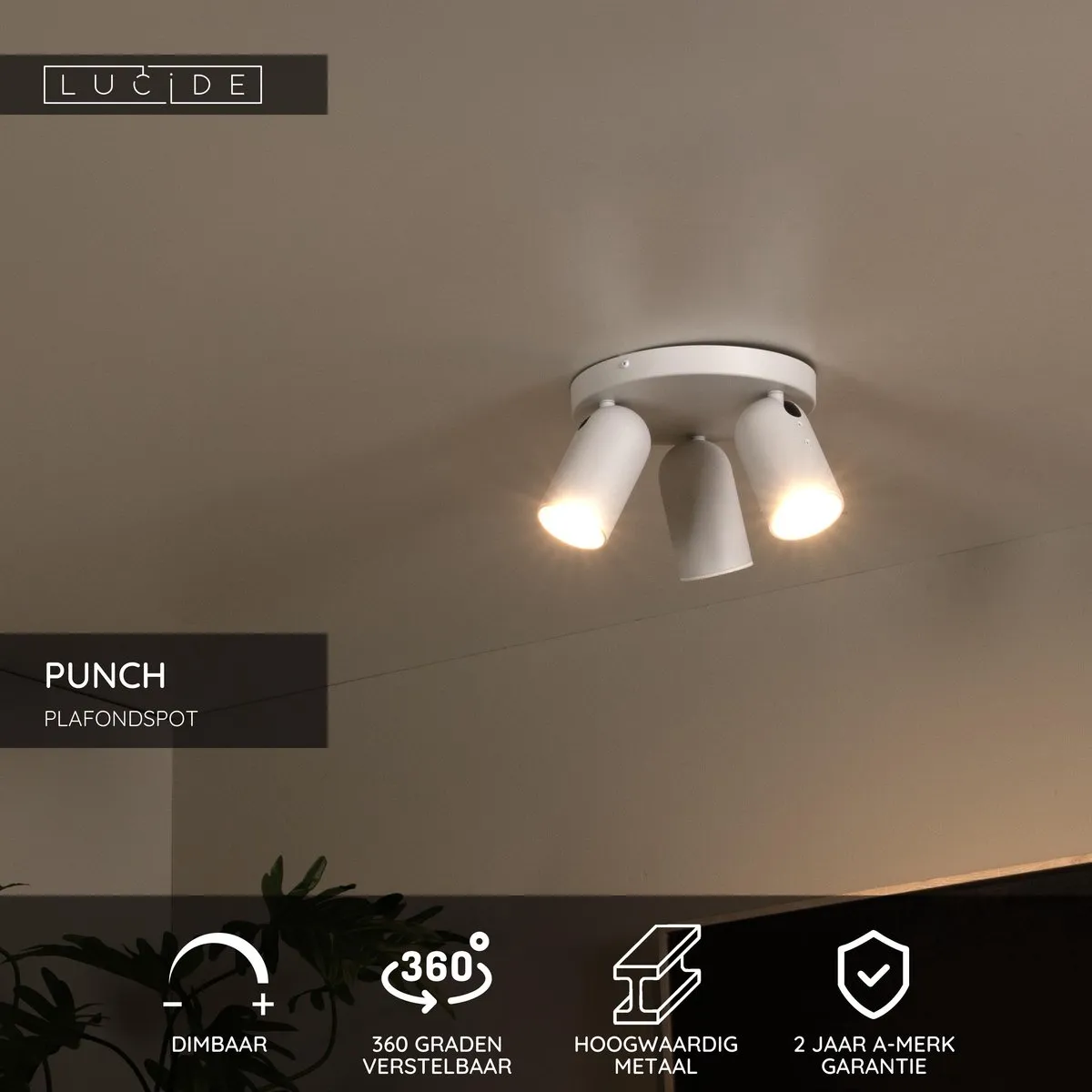 Lucide PUNCH Plafondspot Ø21cm - 3xGU10 Wit