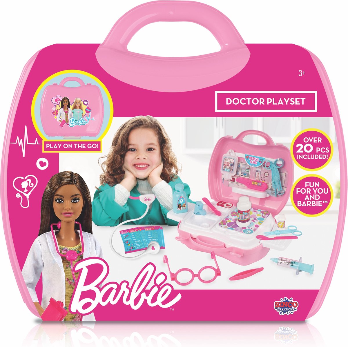 Barbie Deluxe 20 Delig Doktersset Speelset - Barbiepop Speelgoedoktersset - Dokterskoffer Speelfigurenset - Leeftijd 3+