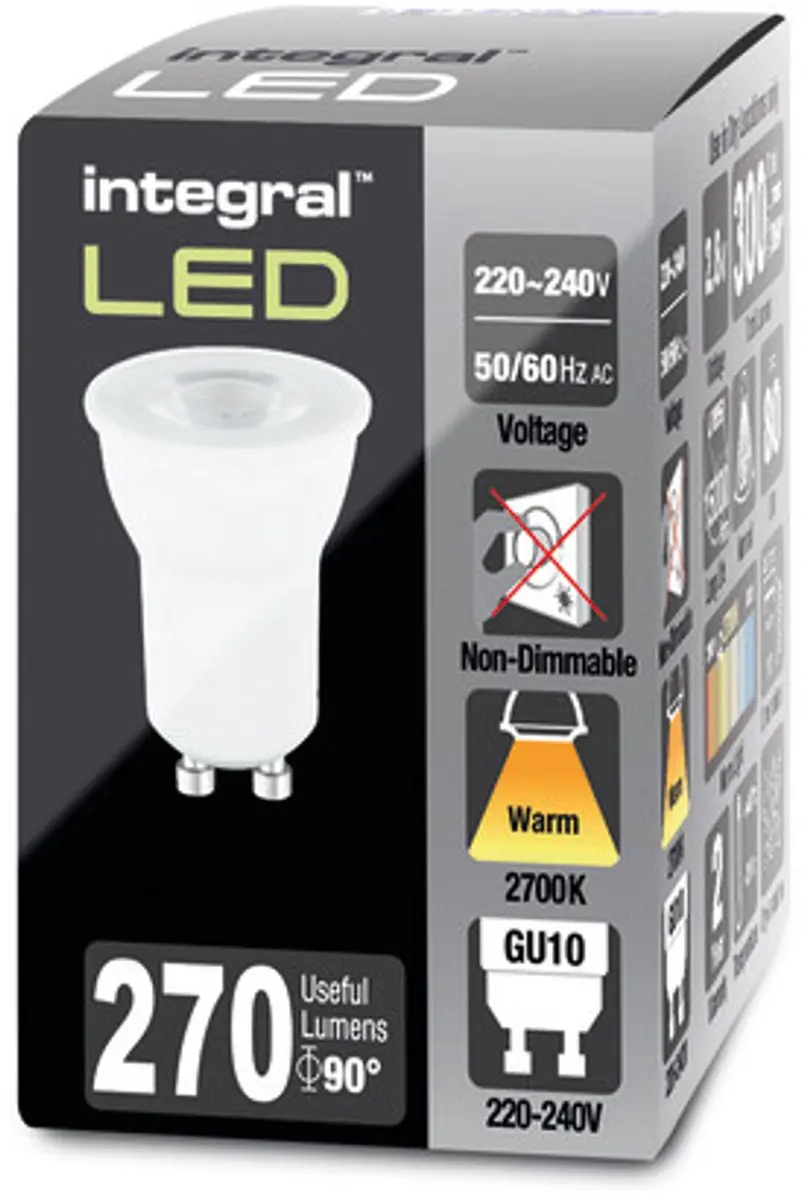 Integral 35mm GU10 LED Spot 2.8W - 270 Lumen - 3 Stuks