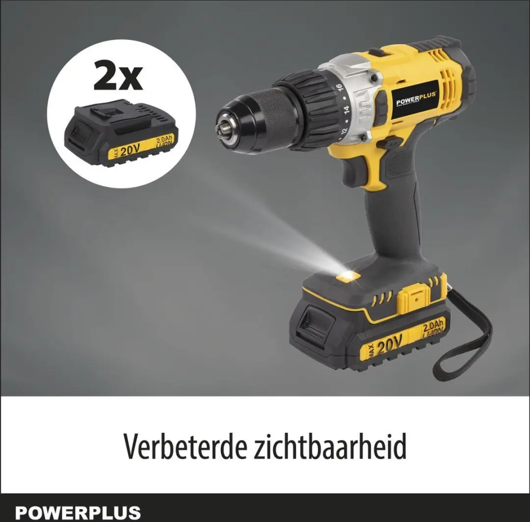 Powerplus POWX00445 Accu Klopboormachine 20V - 2x 2,0Ah - afbeelding 6 van 6