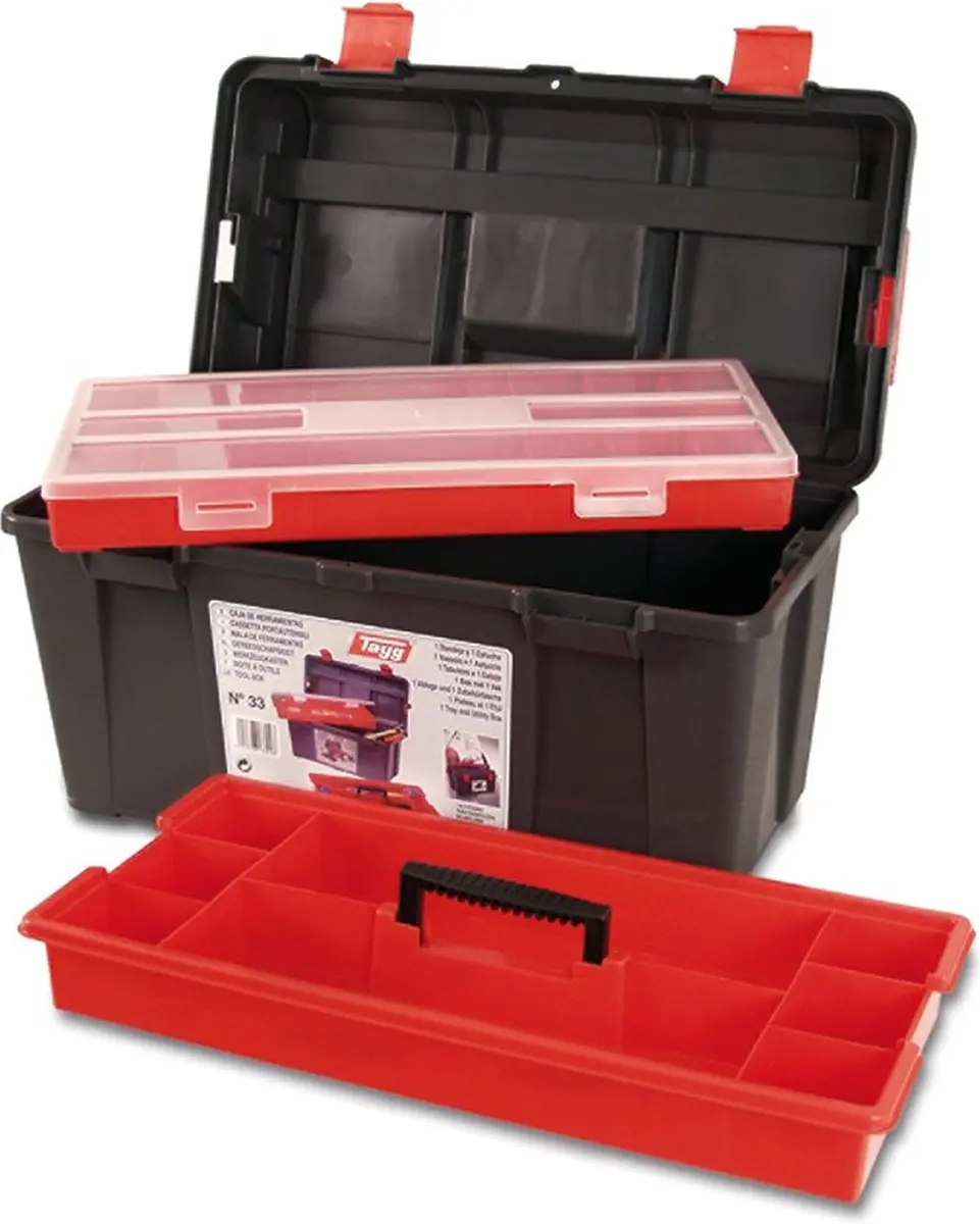 Tayg Gereedschapskoffer 48x25,8cm Polypropyleen - 3-delig - Rood/Zwart