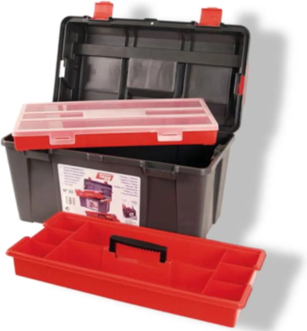 Tayg Gereedschapskoffer 48x25,8cm Polypropyleen - 3-delig - Rood/Zwart