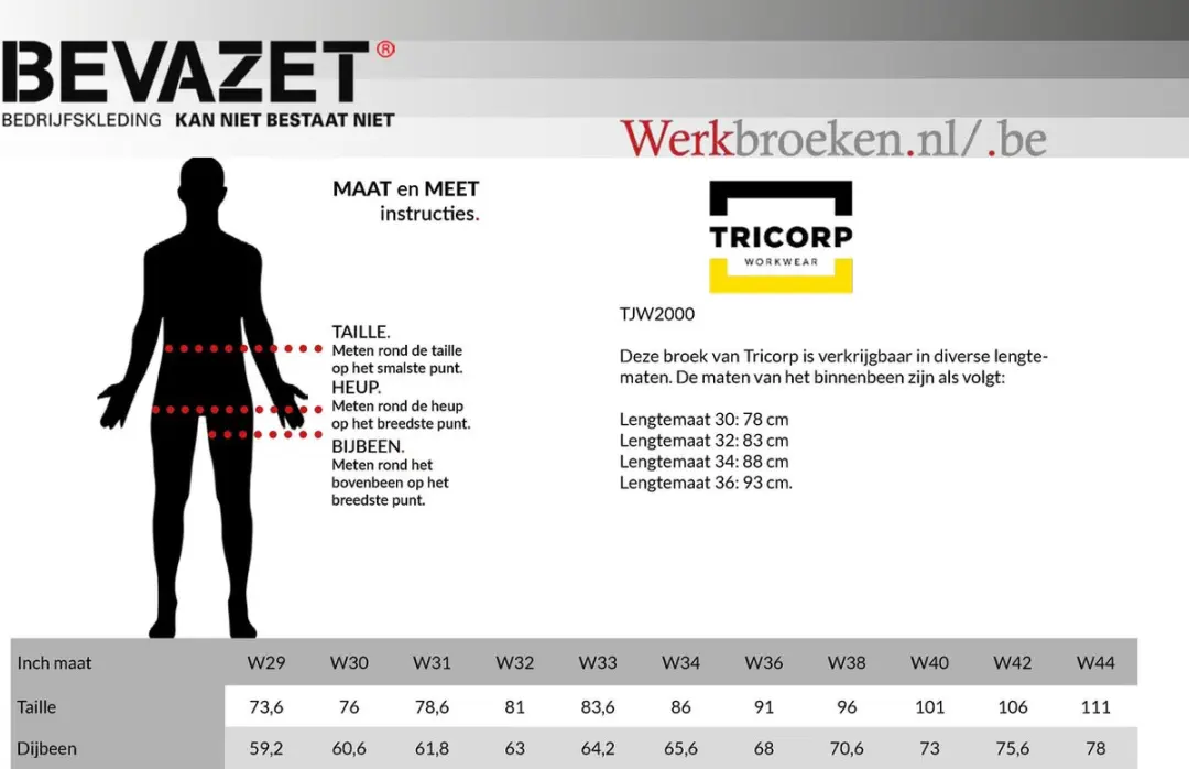 Tricorp Werkbroek 502005 Denimblauw - Maat 33/30