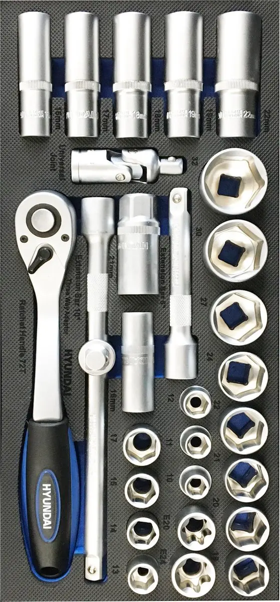 Hyundai Dopsleutelset 29-delig 1/2" - Zilver/Blauw/Zwart
