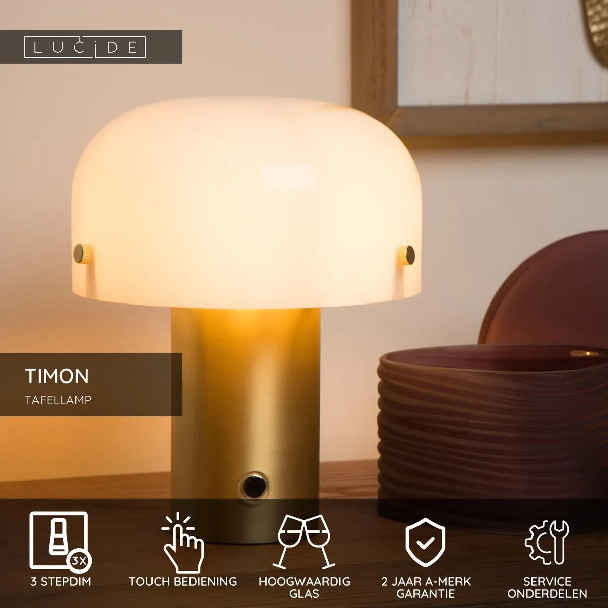 Lucide Timon Tafellamp E14 - Mat Goud/Messing