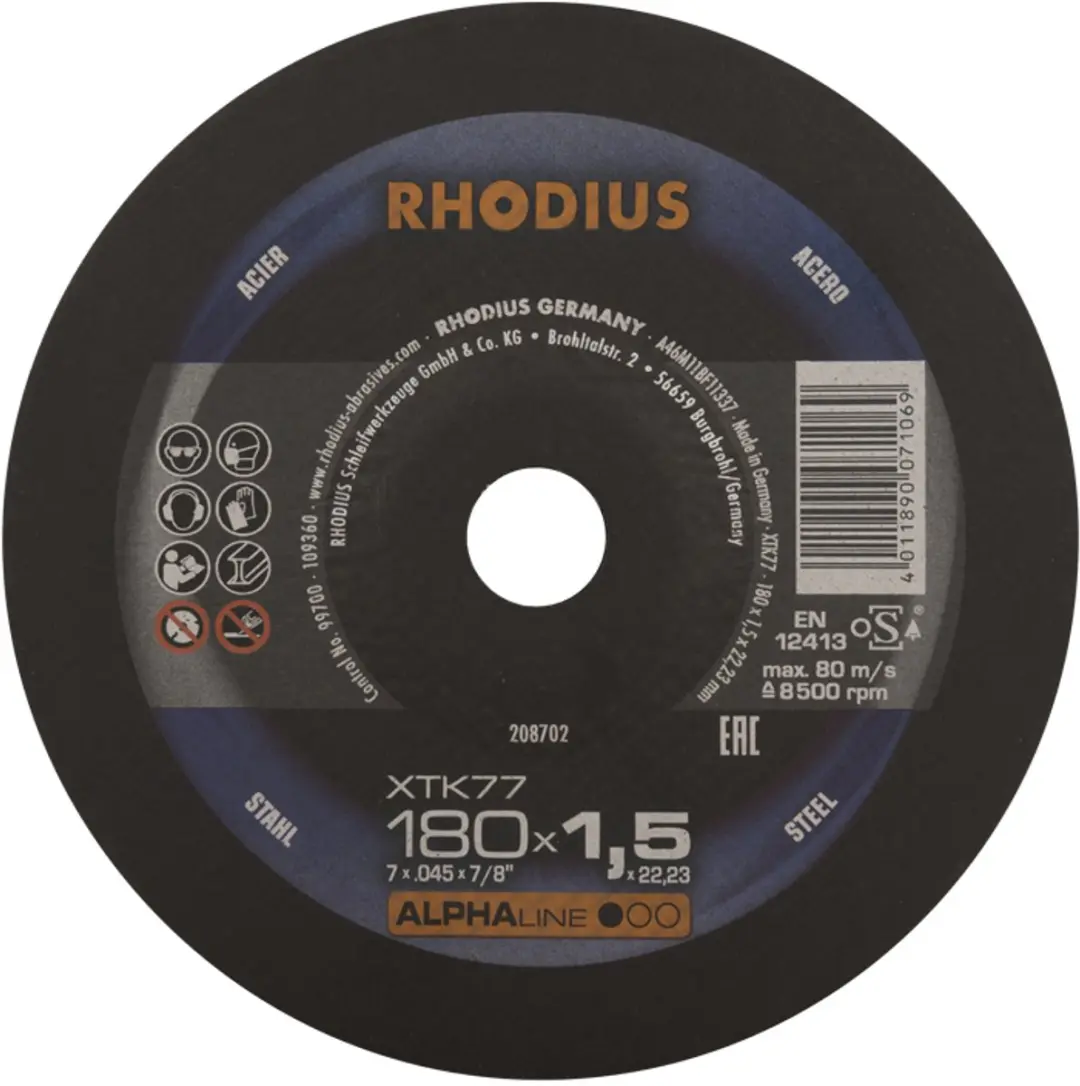 Rhodius ALPHAline XT77 Doorslijpschijf Metaal Ø180 x 1,5mm