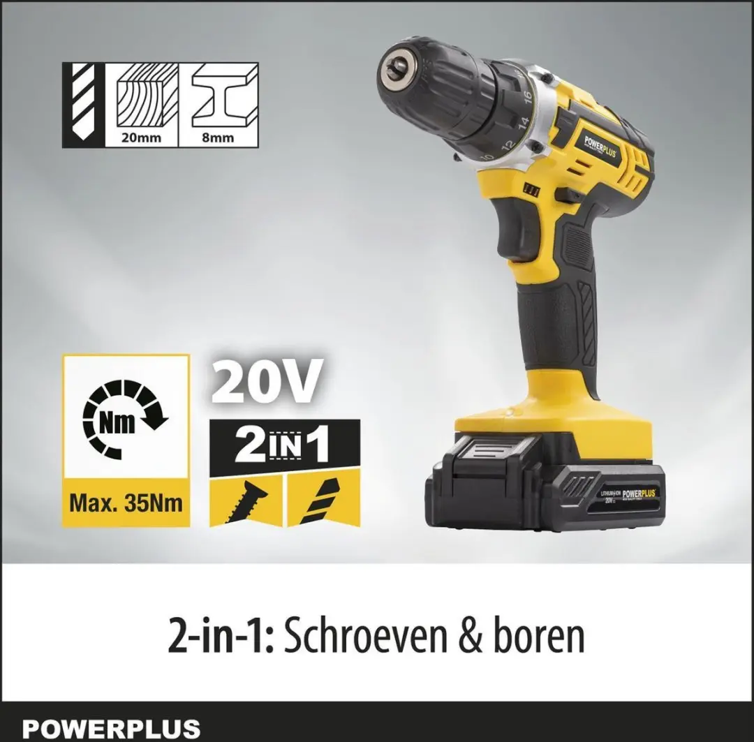 Powerplus POWX00501 Accuboormachine 20V - 3x Accu 1300mAh - afbeelding 6 van 6