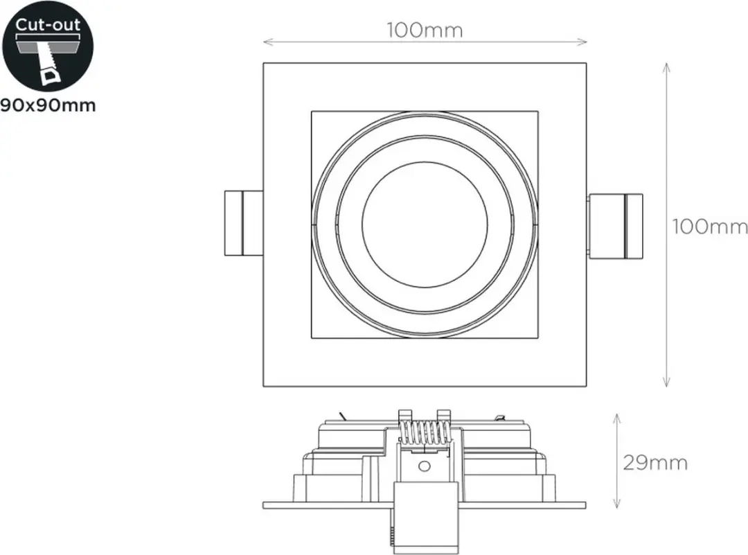 Integral Inbouwspot 10x10cm GU10 - 1 Stuk - Zwart/Wit