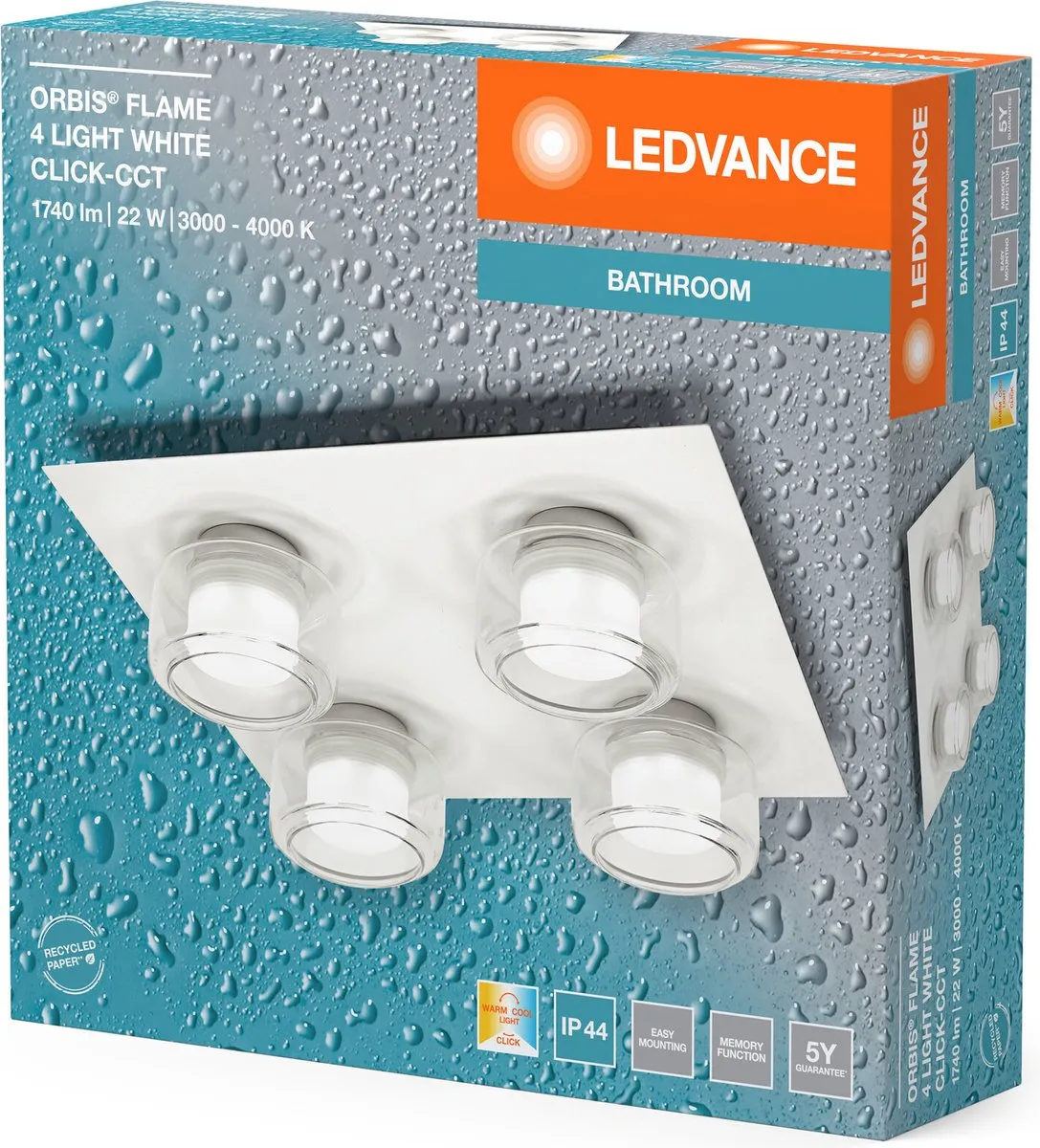 LEDVANCE Orbis Flame Wandlamp 22W - 1400lm - IP44 - Wit